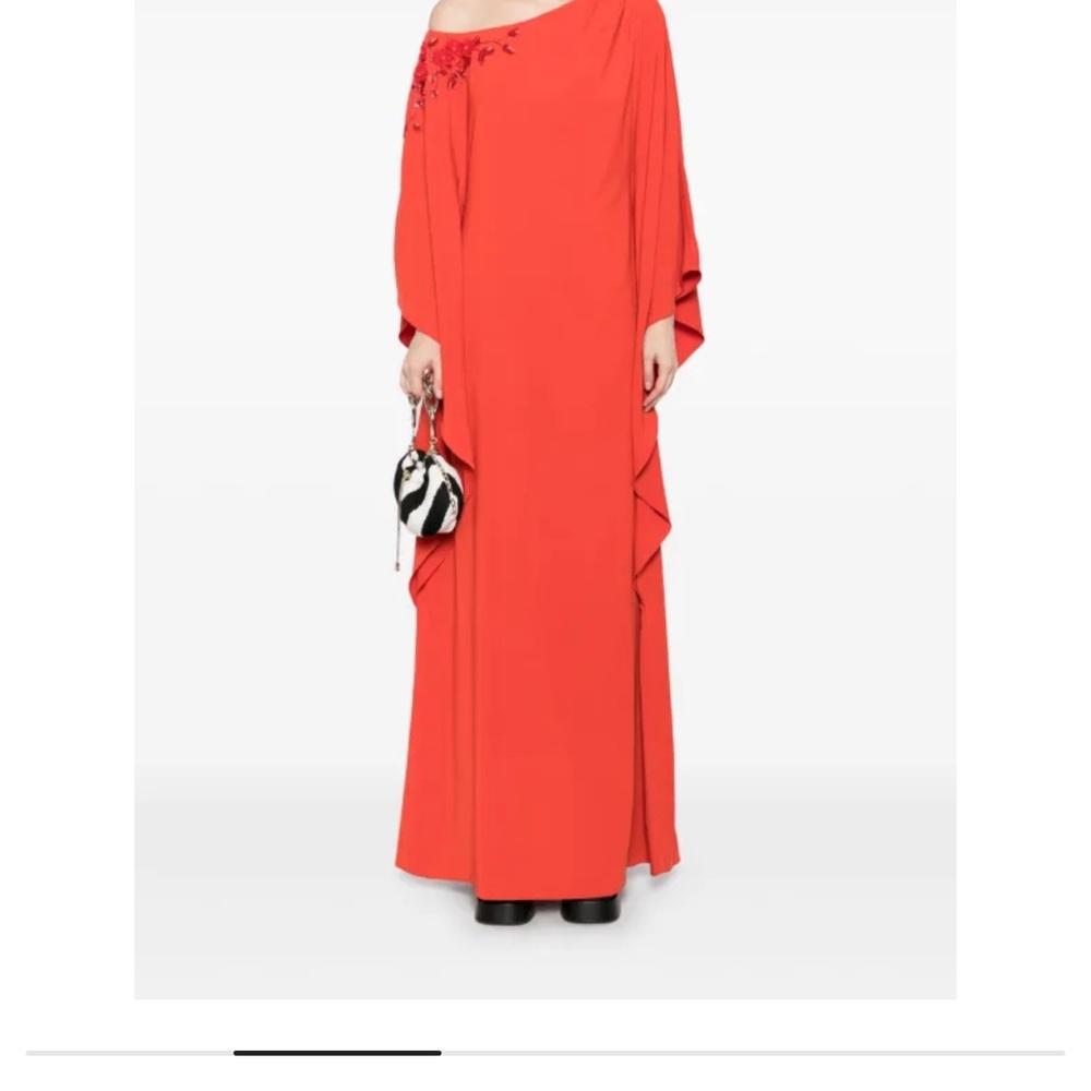 Asymmetrical Orange Gown with Dolman Sleeves for Weddings - Picture 5 of 6